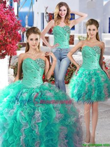Stunning Three Piece Sweetheart Sleeveless Organza Quinceanera Dress Beading Lace Up