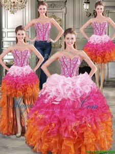 Beauteous Four Piece Multi-color Sleeveless Beading Floor Length Quinceanera Gown with Jewelry