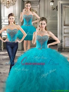 Wonderful Three Piece Sleeveless Lace Up Floor Length Ruffles Sweet 16 Dresses