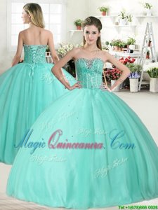 Apple Green Sweetheart Lace Up Beading Quinceanera Dress Sleeveless