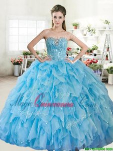 Captivating Sleeveless Floor Length Beading Lace Up Vestidos de Quinceanera with Baby Blue