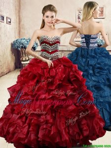 Floor Length Wine Red 15th Birthday Dress Sweetheart Sleeveless Lace Up
