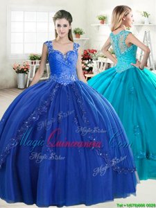 Beading Quince Ball Gowns Royal Blue Zipper Sleeveless Floor Length