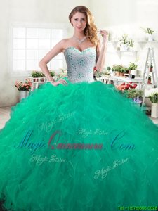 Sexy Green Sleeveless Tulle Lace Up 15 Quinceanera Dress for Military Ball and Sweet 16 and Quinceanera
