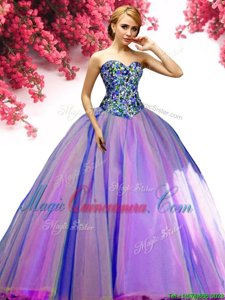 Sleeveless Tulle Floor Length Lace Up Quinceanera Dresses in Multi-color for with Beading