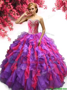 Custom Designed Multi-color Organza Lace Up Sweetheart Sleeveless Floor Length 15th Birthday Dress Ruffles