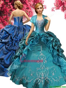 Customized Teal Sleeveless Beading and Embroidery and Pick Ups Floor Length Quinceanera Gown