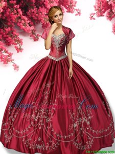 Wine Red Sleeveless Embroidery Floor Length Quinceanera Dress