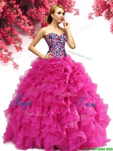 Custom Fit Organza Sleeveless Floor Length Quinceanera Dresses and Beading and Ruffles