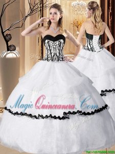 White Lace Up Sweetheart Embroidery and Ruffled Layers Quinceanera Dresses Organza Sleeveless