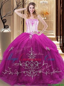 Simple Floor Length Ball Gowns Sleeveless Fuchsia Quinceanera Dresses Lace Up