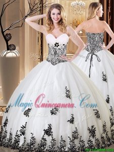 Appliques Quinceanera Dresses White Lace Up Sleeveless Floor Length