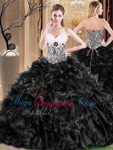 Most Popular Black Quinceanera Dresses Military Ball and Sweet 16 and Quinceanera and For with Ruffles Sweetheart Sleeveless Lace Up