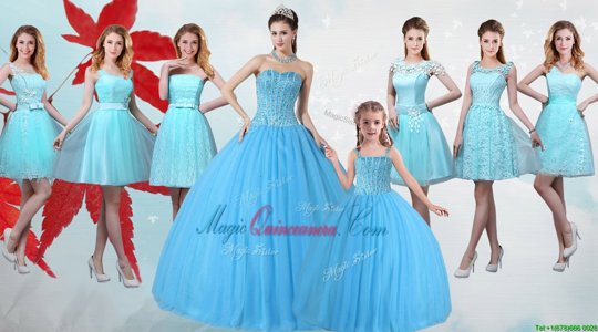 Fantastic Baby Blue Lace Up Strapless Beading Sweet 16 Dresses Tulle Sleeveless