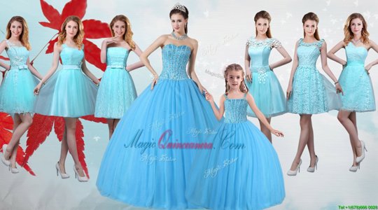 Fantastic Baby Blue Lace Up Strapless Beading Sweet 16 Dresses Tulle Sleeveless