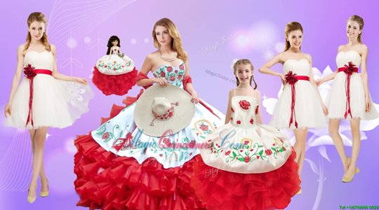 Beading and Ruffles Quinceanera Dress White And Red Lace Up Sleeveless Floor Length